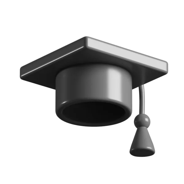 3D逼真的大学或学院黑色帽 背景为白色 研究生院 学术或大学帽 学位仪式的帽子 孤立的图解 — 图库照片