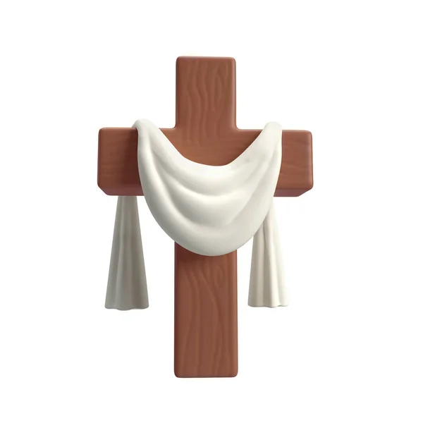 Icono Cruz Madera Con Tela Blanca Textil Símbolo Resurrección Jesucristo — Foto de Stock