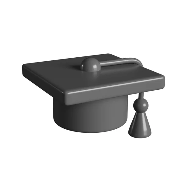 3D逼真的大学或学院黑色帽 背景为白色 研究生院 学术或大学帽 学位仪式的帽子 孤立的图解 — 图库照片