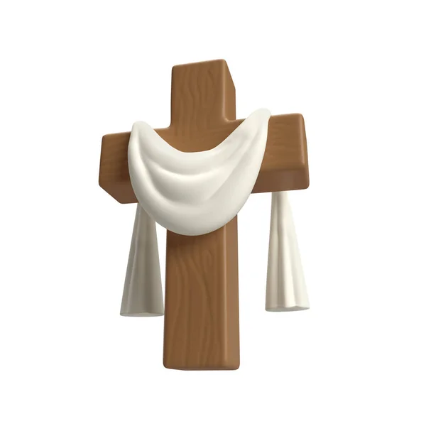 Icono Cruz Madera Con Tela Blanca Textil Símbolo Resurrección Jesucristo —  Fotos de Stock