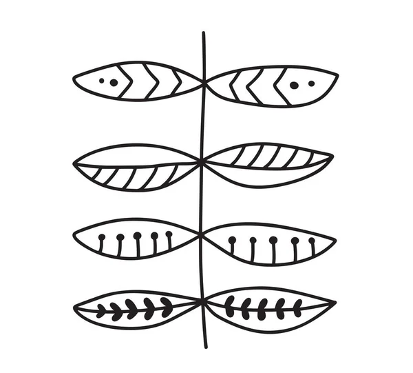 Scandi Ligne Ethno Branche Arbre Logo Avec Feuilles Moderne Abstraite — Image vectorielle