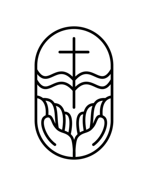 Vektör Dini Çizgisini Aşmak Ncil Kilisede Elleri Açmak Hristiyan Logo — Stok Vektör