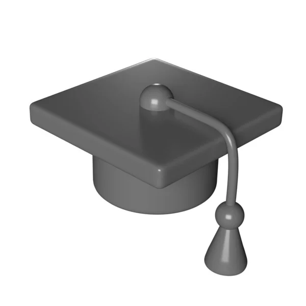 3D图标可爱的毕业大学或学院黑色帽子研究生院 学术或大学帽 学位仪式的帽子 在白色背景裁剪路径上孤立的图解 — 图库照片