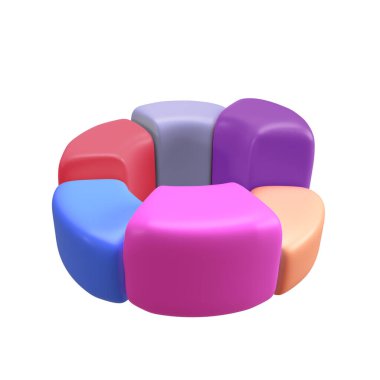 Çizelge çizelgesi bilgi paylaşımı. Element Infographic parçalara ayrılır. Gerçekçi 3d geometrik yuvarlak şekil tasarımı çizimi. Beyaz arkaplanda çizgi film tarzında modern izole simge