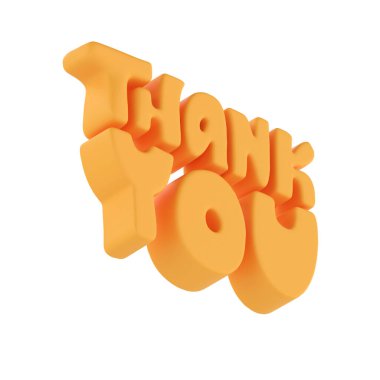 Teşekkürler turuncu harfli 3D metin ikonu elle çizilmiş, Şükran Günü şirin illüstrasyon beyaz arkaplanda kırpma yolu ile izole edilmiş.