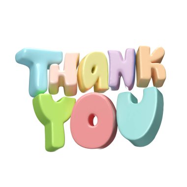 Çok renkli harflerle yazılmış 3D metin ikonu çizen teşekkür ederim. Şükran Günü, şirin illüstrasyon beyaz arka planda kırpma yolu ile izole edilmiş..