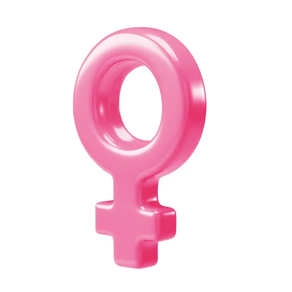 粉色女性符号3D图标 3D使性别妇女符号在白色背景下与剪接路径隔离 — 图库照片