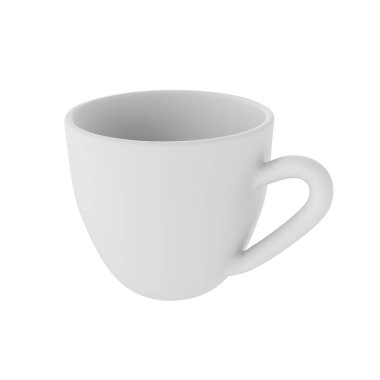 3D gerçekçi beyaz kupa ikonu modeli. Mock Up için tasarım şablonu. beyaz arkaplanda kırpma yolu ile izole bir mat etkisi ile seramik temiz beyaz bardak.