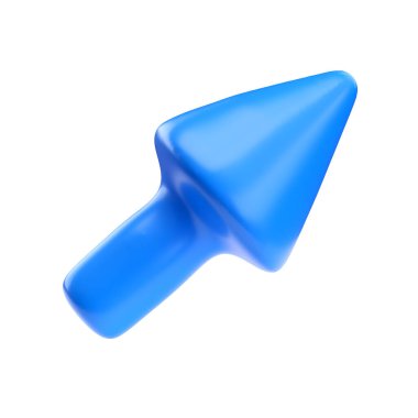 Mavi ok sağı ve yukarıyı gösteriyor. Plastik karikatür tarzında gerçekçi 3D tasarım. Beyaz arkaplanda simge izole edildi. kırpma yolu ile illüstrasyon.