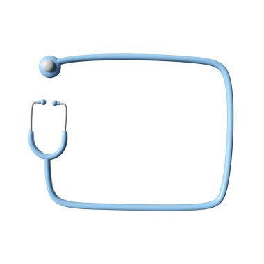 3D mavi steteskop ikonu. Tıbbi işaretin gösterimi. Klinik tanı, kalp atışı tıbbı aletini dinle. Kardiyoloji enstrümanı. Kırpma ile beyaz arkaplanda izole