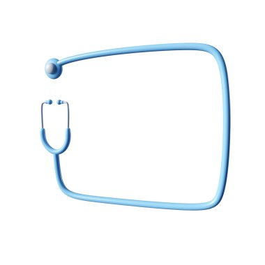 3D mavi steteskop ikonu. Tıbbi işaretin gösterimi. Klinik tanı, kalp atışı tıbbı aletini dinle. Kardiyoloji enstrümanı. Kırpma ile beyaz arkaplanda izole