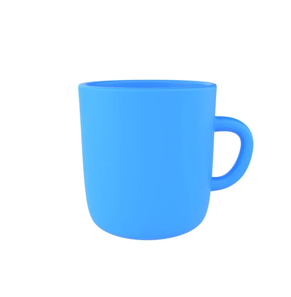 3D写真リアルなブルーカップアイコンモックアップレンダリング モックアップのためのデザインテンプレート 白い背景にクリッピングパスで隔離されたマット効果のセラミッククリーンマグカップ — ストック写真