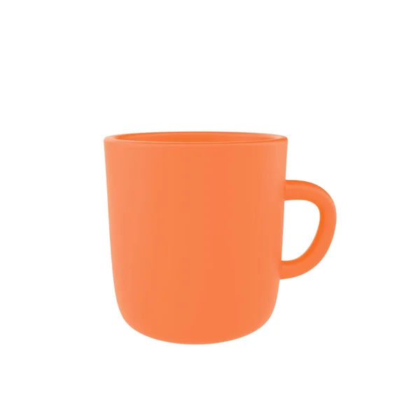 3D写真リアルなオレンジ色のカップアイコンモックアップレンダリング モックアップのためのデザインテンプレート 白い背景にクリッピングパスで隔離されたマット効果のセラミッククリーンマグカップ — ストック写真