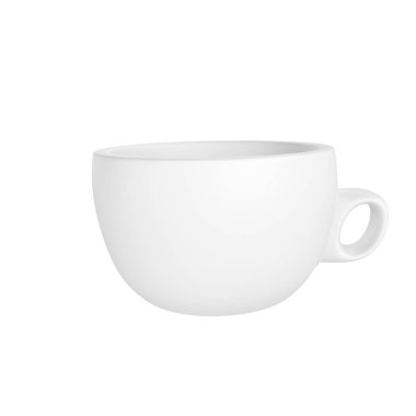 3D fotogerçekçi beyaz kupa tasarımı. Mock Up için tasarım şablonu. beyaz arkaplanda kırpma yolu ile izole bir mat etkisi ile seramik temiz beyaz bardak.