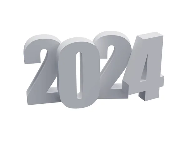 Realistico Numeri Argento 2024 Isolato Con Percorso Ritaglio Buon Anno — Foto Stock
