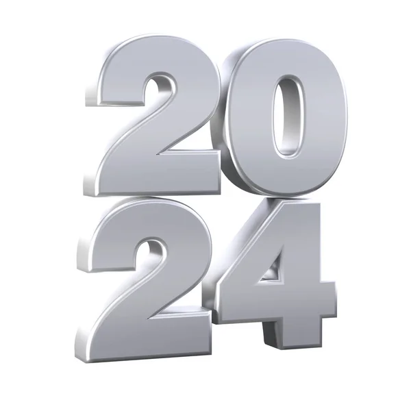 Ρεαλιστικοί Τρισδιάστατοι Ασημένιοι Αριθμοί 2024 Απομονωμένοι Μονοπάτι Απόληξης Νέο Έτος — Φωτογραφία Αρχείου