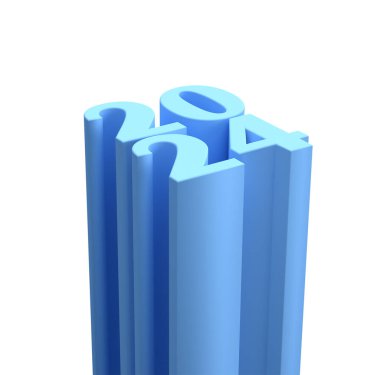 Yeni yılınız kutlu olsun. 2024. Parlak 3D mavi sayılar ve kırpma yolu. Tatil kutlaması tasarımı. Posterler, pankartlar, takvimler ve tebrik kartları için en iyi öge.