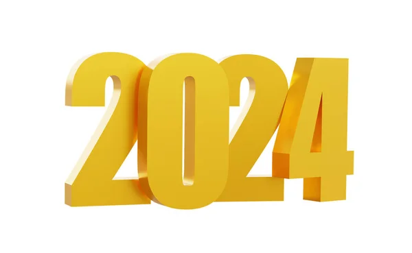 Szczęśliwego Nowego Roku 2024 Błyszczącymi Złotymi Numerami Ścieżką Wycinania Świąteczne — Zdjęcie stockowe
