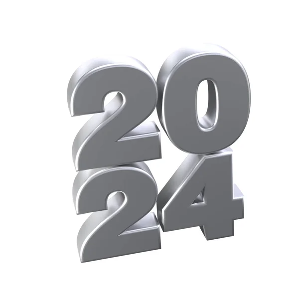 Realistic Silver Numbers 2024 Isolated Clipping Path Happy New Year — Stock Photo, Image