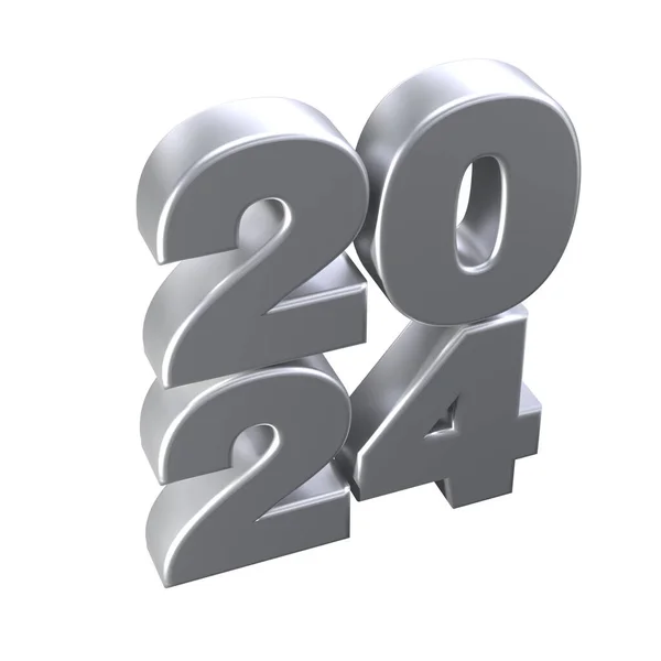Realistic Silver Numbers 2024 Isolated Clipping Path Happy New Year — Stock Photo, Image
