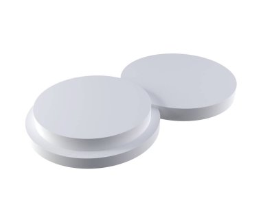 Minimalist yuvarlak podyum ve sahne ile soyut arkaplan kompozisyonu, illüstrasyon ürün gösterimi için geometri platformunun şeklini taklit eder. kırpma ile beyaz arkaplanda izole