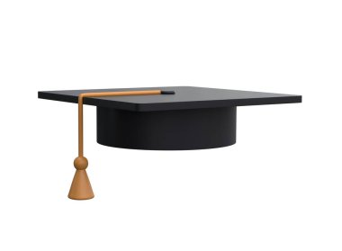 Mezuniyet üniversitesi ya da üniversite siyah şapkalı 3D gerçekçi illüstrasyon kırpma yolu ile izole edilmiş. Diploma töreni ve eğitim programları tasarımı için unsur.