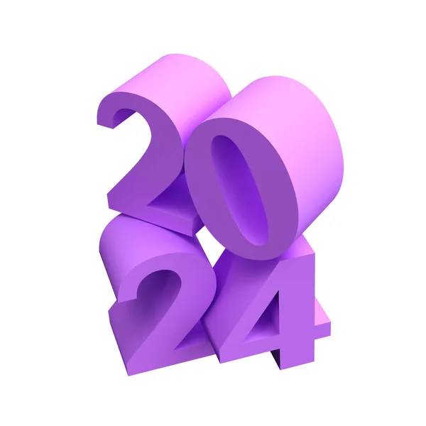 新年快乐 2024年圣诞 有闪亮的3D紫丁香数字和剪枝路径 节日庆祝设计 日历和贺卡的额外内容 — 图库照片