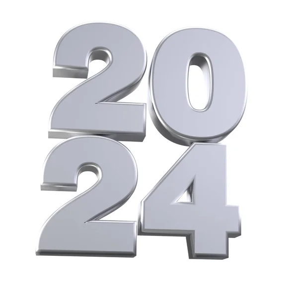 Ρεαλιστικοί Τρισδιάστατοι Ασημένιοι Αριθμοί 2024 Απομονωμένοι Μονοπάτι Απόληξης Καλή Χρονιά — Φωτογραφία Αρχείου