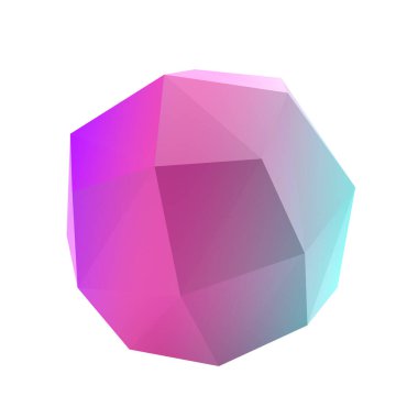 3d metal çokgen geometrik şekil. Gerçekçi parlak turkuaz ve eflatun desenli dekoratif tasarım çizimi. Minimalist parlak daire hacimli maket yolu ile izole edilmiş..