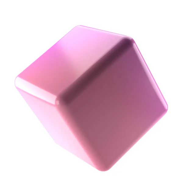 Металевий Куб Абстрактна Геометрична Форма Реалістичний Глянсовий Рожевий Бузковий Градієнт — стокове фото
