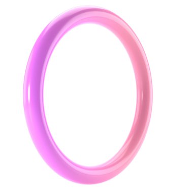 3D nesne soyut şekil metal ince çörek geometrisi. Gerçekçi parlak pembe ve eflatun desenli renkli dekoratif tasarım çizimi. Kırpma yolu ile izole edilmiş minimalist parlak model