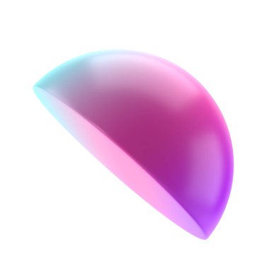 3D element yarı küre metal geometrik şekil. Gerçekçi parlak turkuaz ve eflatun desenli dekoratif tasarım çizimi. Minimalist parlak yarım küre yarım daire şeklinde.