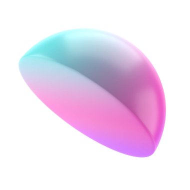 3d şekil element yarı küre metal geometrik. Gerçekçi parlak soyut turkuaz ve leylak desenli şablon tasarımı çizimi. Minimalist parlak yarım küre. Yarım daire şeklinde.