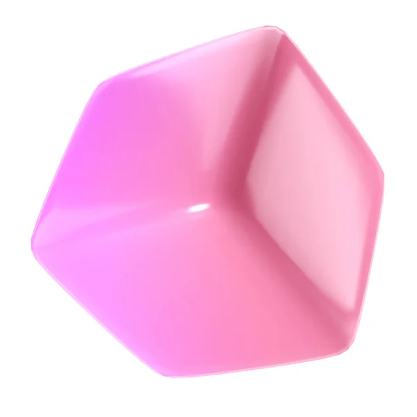 Block Objekt Metall Kub Abstrakt Geometrisk Form Realistiska Glänsande Rosa — Stockfoto