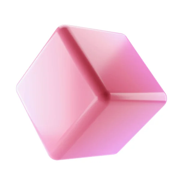 Форма Єкта Блоку Металевий Куб Абстрактний Геометричний Реалістичний Глянсовий Рожевий — стокове фото