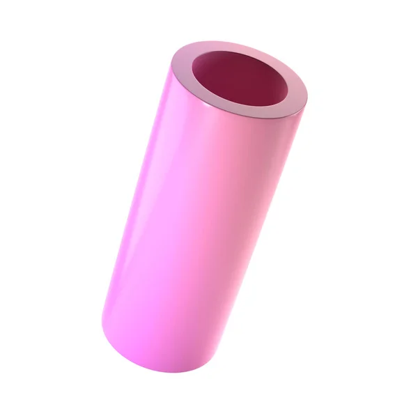 stock image 3d shape metallic pipe. Realistic geometric glossy pink and lilac gradient template design illustration. Minimalist mockup isolated with clipping path.