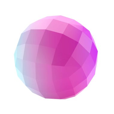 3d metal çokgen geometrik top şekli. Gerçekçi parlak turkuaz ve eflatun desenli dekoratif tasarım çizimi. Minimalist parlak daire hacimli maket yolu ile izole edilmiş.