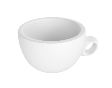 3D fotogerçekçi beyaz kupa tasarımı. Mock Up için tasarım şablonu. beyaz arkaplanda kırpma yolu ile izole bir mat etkisi ile seramik temiz beyaz bardak.