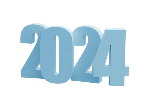 Szczęśliwego Nowego Roku 2024 Błyszczącymi Niebieskimi Numerami Ścieżką Wycinania Projekt — Zdjęcie stockowe