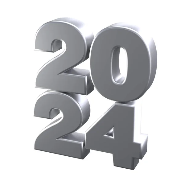 Realistische Zilveren Nummers 2024 Geïsoleerd Met Knippad Gelukkig Nieuwjaar Vrolijk — Stockfoto