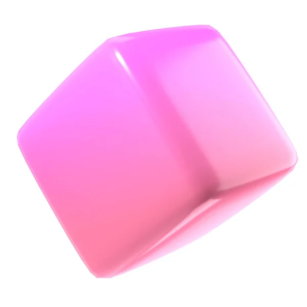 Bloco Objeto Metal Cubo Forma Geométrica Abstrata Realista Brilhante Rosa — Fotografia de Stock
