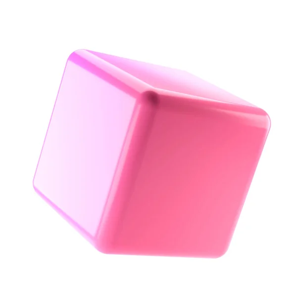 Блок Єкт Металевий Куб Абстрактна Геометрична Форма Реалістичний Глянсовий Рожевий — стокове фото