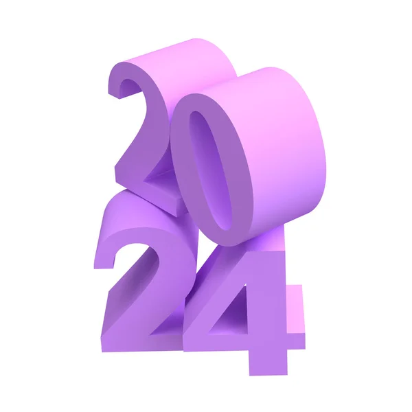 新年快乐 2024年圣诞 有闪亮的3D紫丁香数字和剪枝路径 节日庆祝设计 日历和贺卡的额外内容 — 图库照片