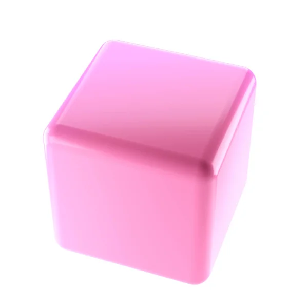 Block Object Metal Cube Abstract Geometric Shape Realistic Glossy Pink — Stock Photo, Image