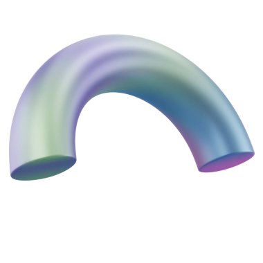 Üç boyutlu soyut şekil, yarı donut geometrik metal. Gerçekçi parlak gradyan şablon dekoratif tasarım çizimi. Minimalist parlak yarı donut modeli kırpma yolu ile izole edildi.