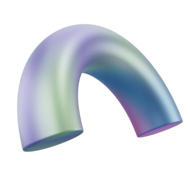 Üç boyutlu soyut şekil, yarı donut geometrik metal. Gerçekçi parlak gradyan şablon dekoratif tasarım çizimi. Minimalist parlak yarı donut modeli kırpma yolu ile izole edildi.