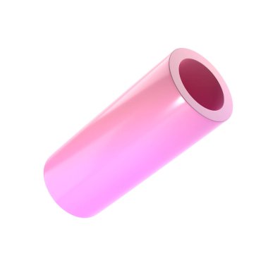 3 boyutlu metalik boru. Gerçekçi geometrik parlak pembe ve leylak desenli şablon tasarımı çizimi. Kırpma yolu ile izole edilmiş minimalist model.