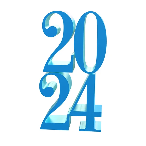新年快乐2024与闪亮的3D蓝色数字与快捷方式 节日庆祝设计 日历和贺卡的额外内容 — 图库照片