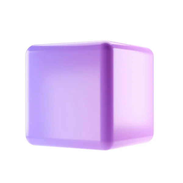 Bloc Objet Cube Forme Géométrique Abstraite Modèle Réaliste Brillant Lilas — Photo