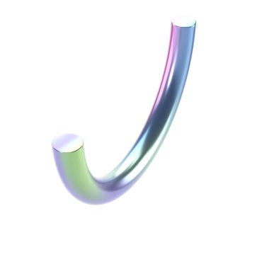 Üç boyutlu soyut şekil, geometrik metali yarılamak. Gerçekçi parlak gradyan şablon dekoratif tasarım çizimi. Minimalist parlak yarı halka maketi kırpma yolu ile izole edildi.